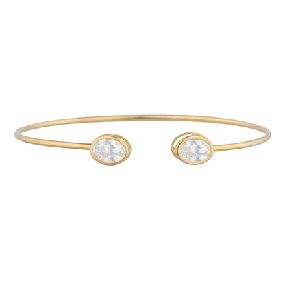 14Kt Gold Zirconia Oval Bezel Bangle Bracelet