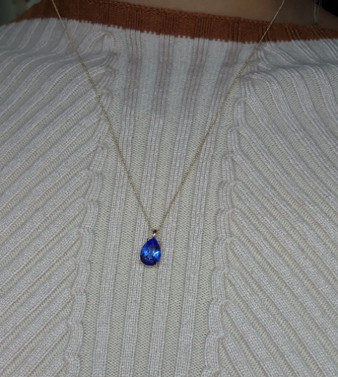 14Kt Gold Tanzanite Teardrop Pendant Necklace