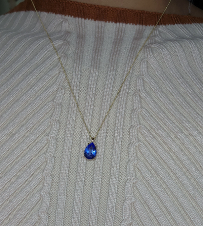 14Kt Gold Tanzanite Teardrop Pendant Necklace