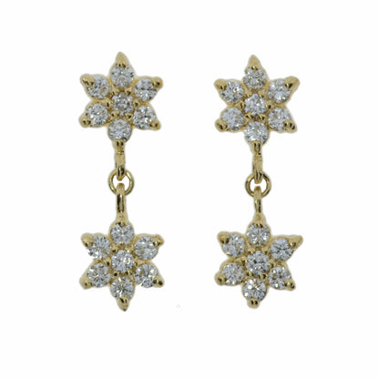 14Kt Gold 0.56 Ct Lab Grown Cluster Star Flower Diamond Dangle Stud Earrings