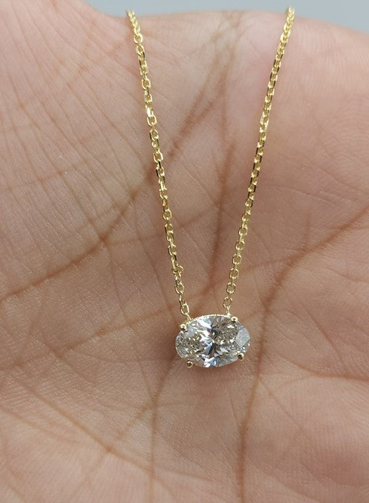 14Kt Gold 1 Ct Lab Grown Oval Diamond Solitaire Pendant Necklace