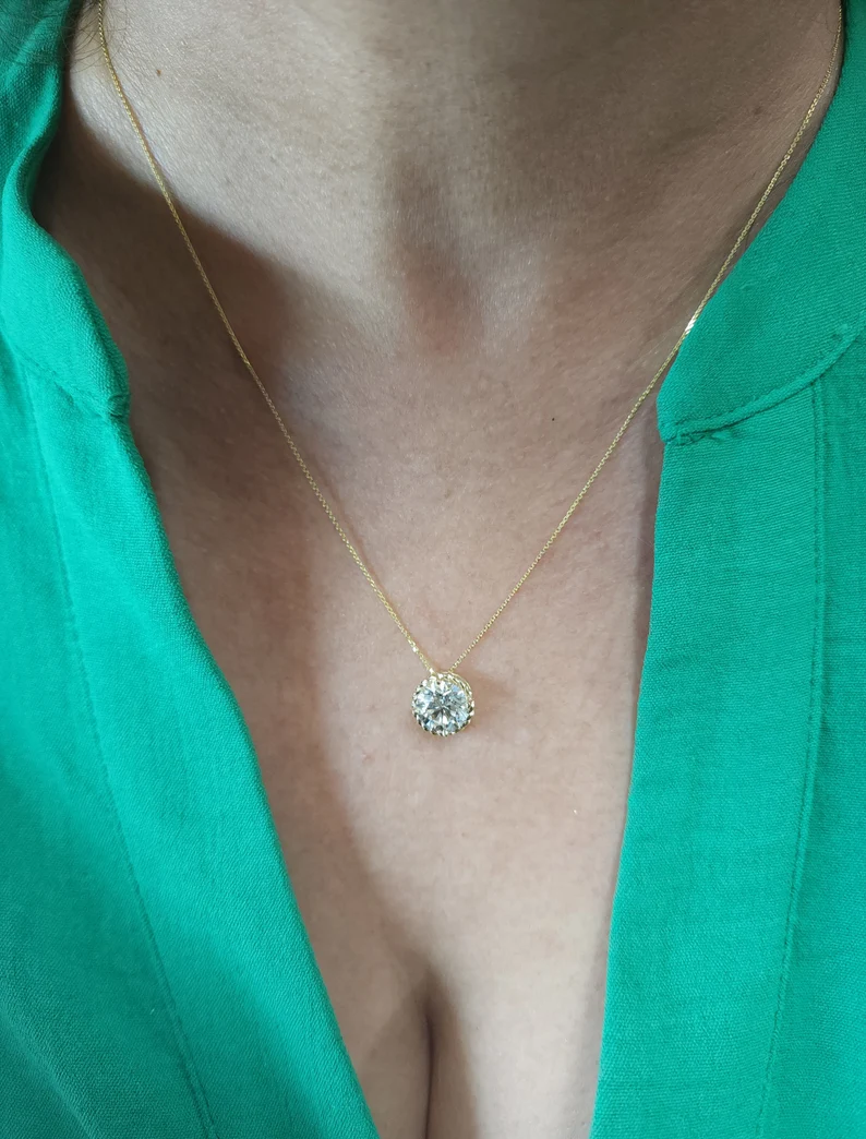 14Kt Gold 1 Ct Lab Grown Diamond Bezel Necklace