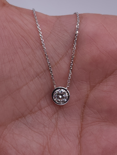 14Kt Gold 1 Ct Lab Grown Diamond Bezel Necklace