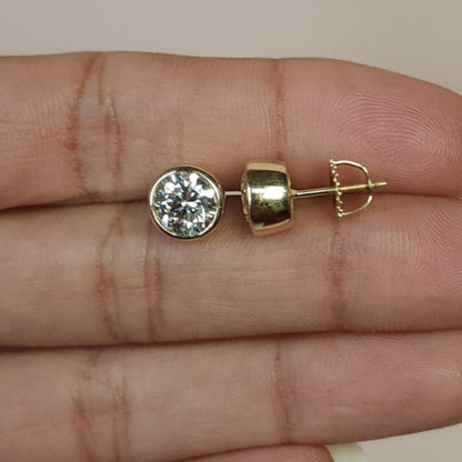 14Kt Gold 3 Ct Bezel Lab Grown Diamond stud Earrings