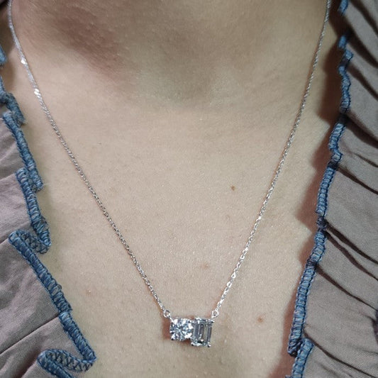 14Kt Gold 1.72 Ct 2 Stone Emerald Cut & Round Lab Grown Diamond Necklace