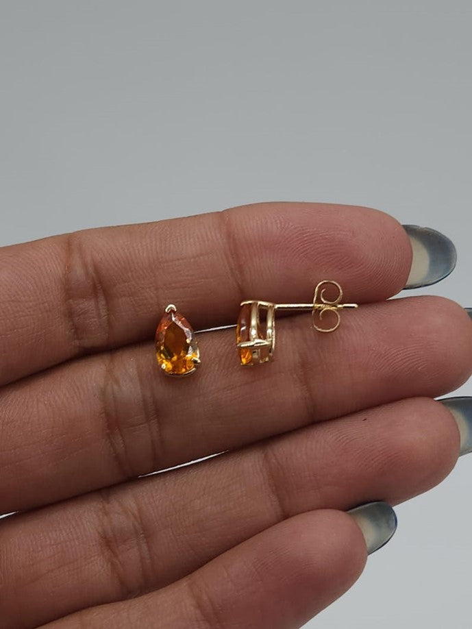 14Kt Gold Orange Citrine Teardrop Pear Shape Stud Earrings