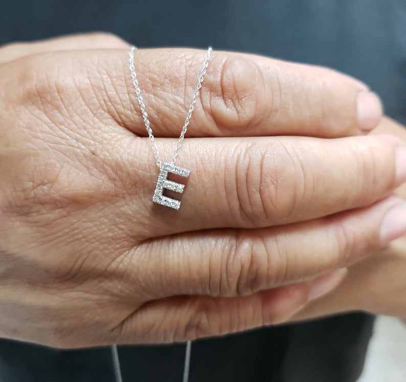 14Kt Gold Initial Letter Diamond Pendant Necklace