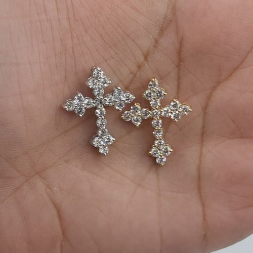 14Kt Gold 1 Ct Genuine Natural Diamond Cross Pendant Necklace