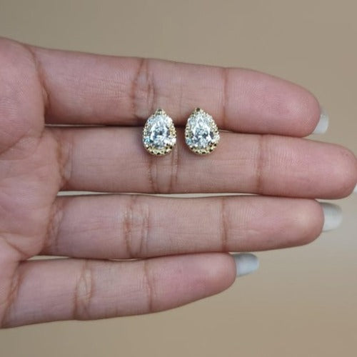 14Kt Gold 1.48Ct Teardrop Halo Lab Grown Diamond Stud Earrings