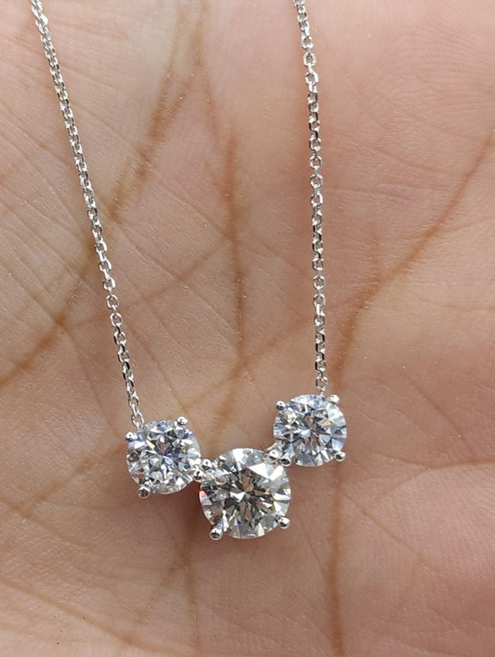 14Kt Gold 2 Ct Lab Grown Diamond 3 Stone Diamond Pendant Necklace