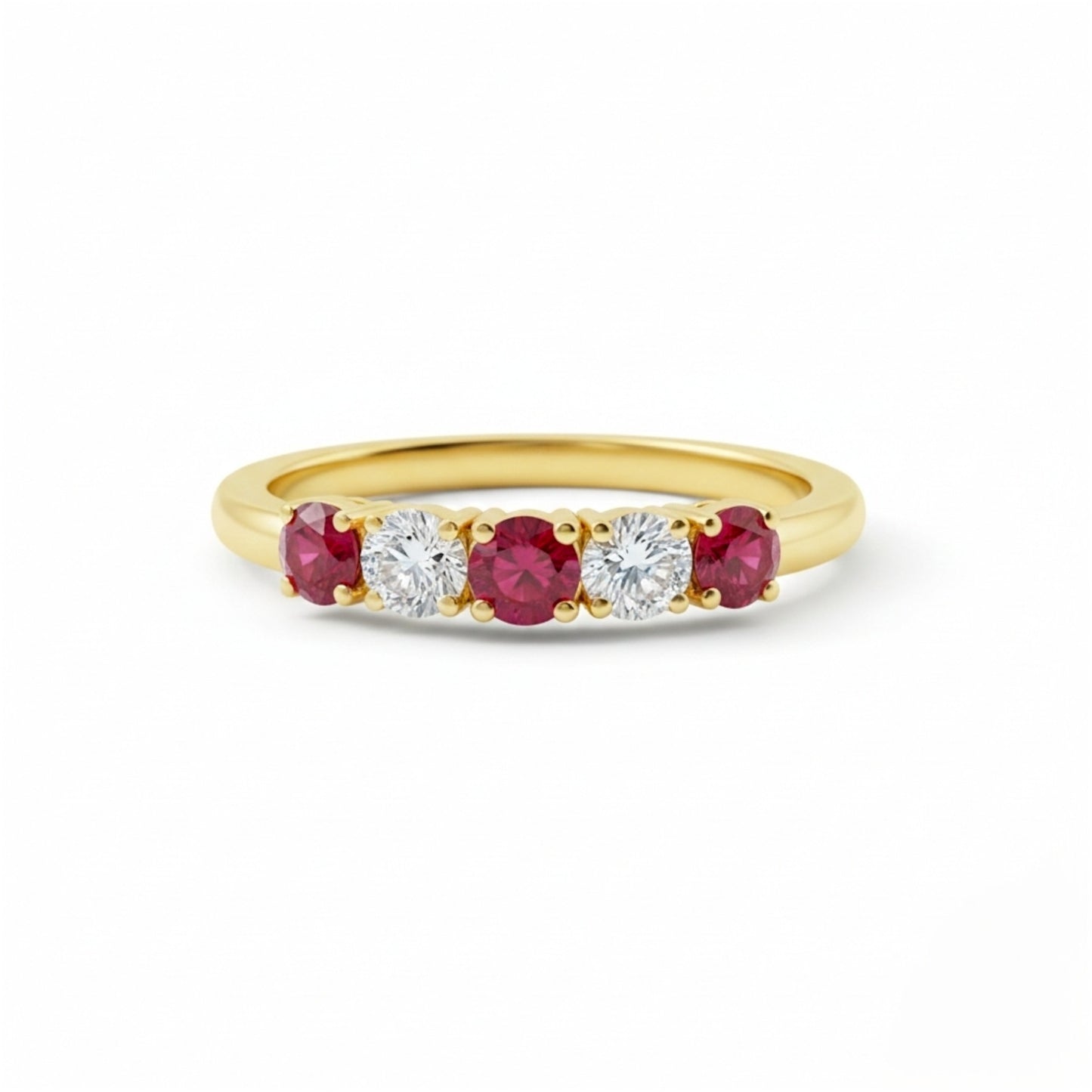 14Kt Gold 0.50 Ct 5 Stone Ruby & Lab Grown Diamond Ring
