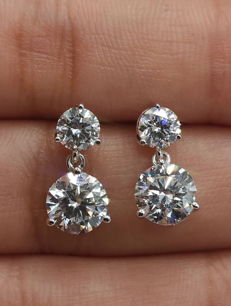 14Kt Gold 2.66 Ct Lab Grown Diamond 3 Prong Dangle Stud Earrings