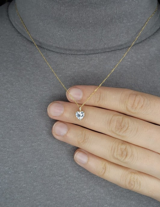 14Kt Gold Natural Aquamarine Heart Pendant Necklace