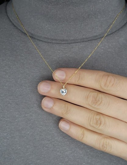 14Kt Gold Natural Aquamarine Heart Pendant Necklace