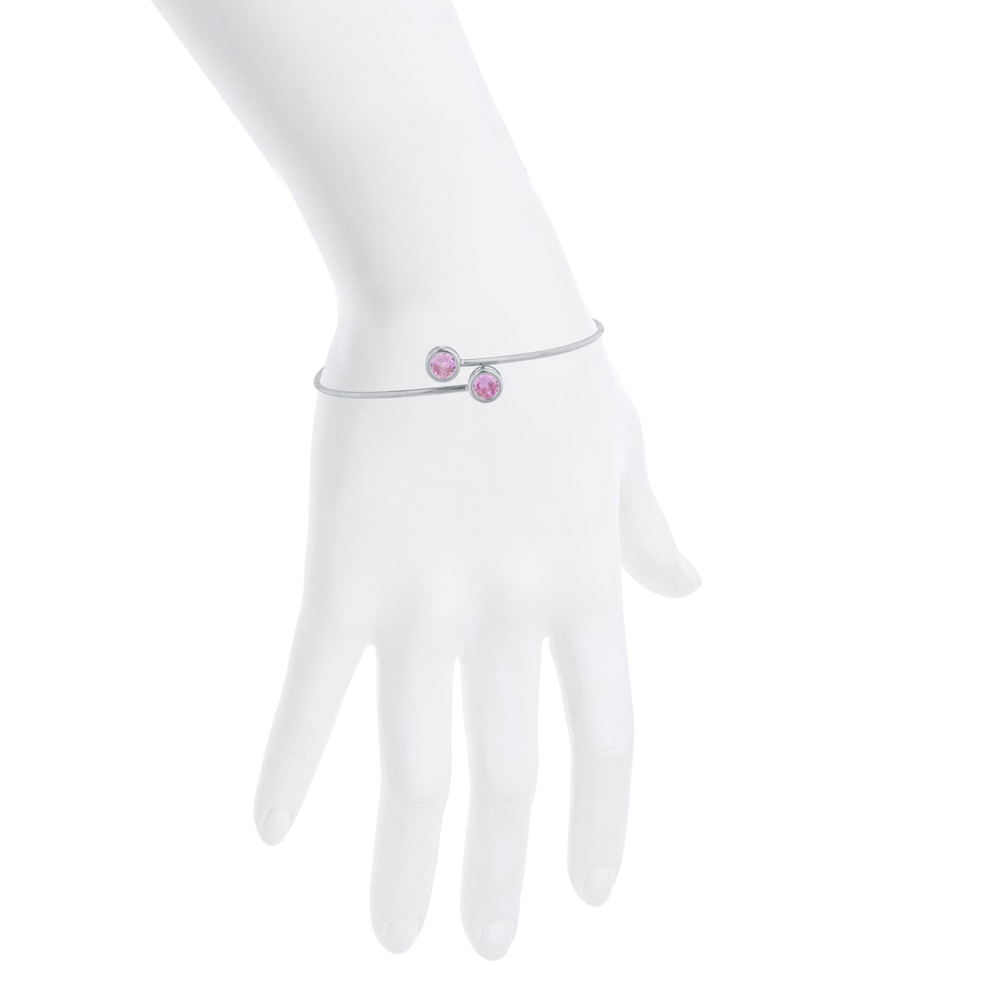 14Kt Gold Pink Sapphire Round Bezel Bangle Bracelet