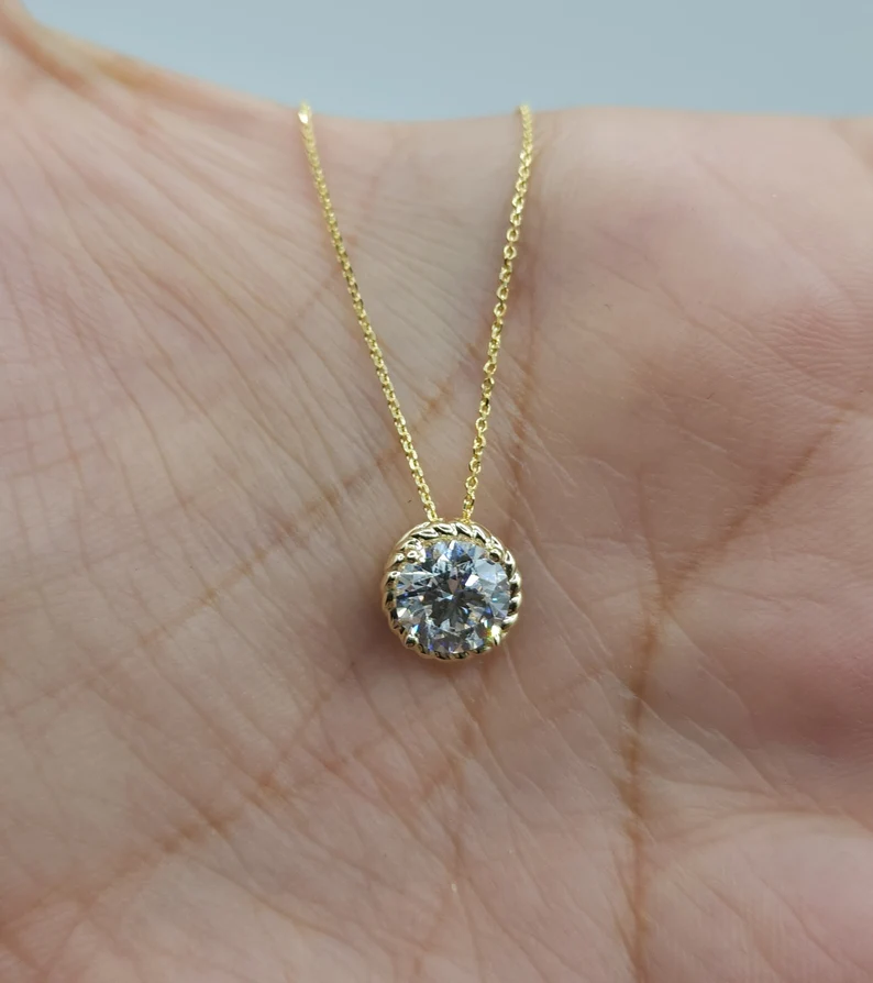 14Kt Gold 1 Ct Lab Grown Diamond Bezel Necklace
