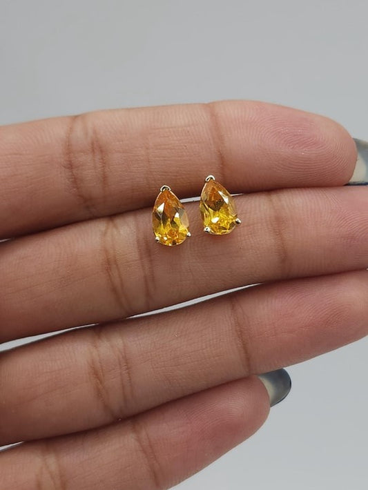 14Kt Gold Yellow Citrine Teardrop Pear Shape Stud Earrings