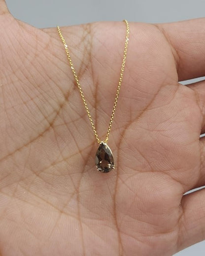 14Kt Gold Smoky Topaz Teardrop Pendant Necklace