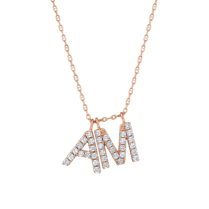 14Kt Gold 2 Initial Letter Diamond Pendant Necklace