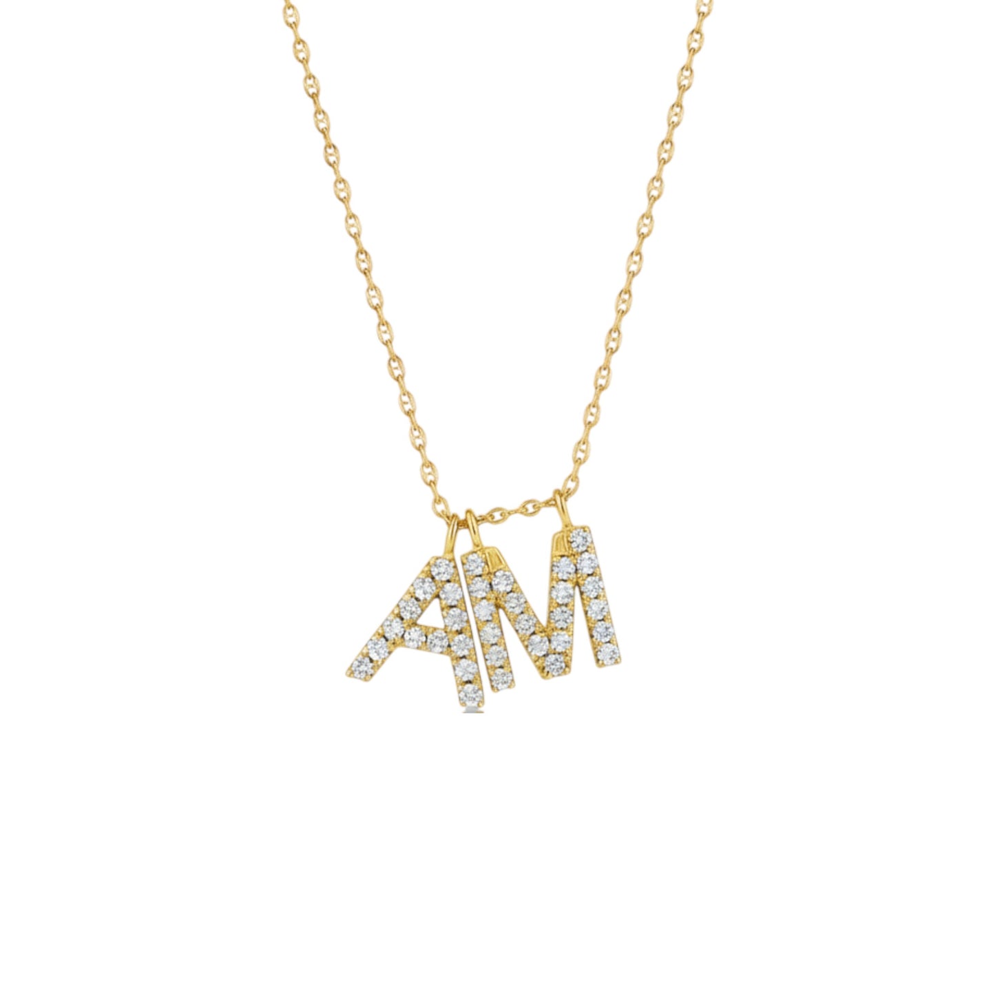 14Kt Gold 2 Initial Letter Diamond Pendant Necklace