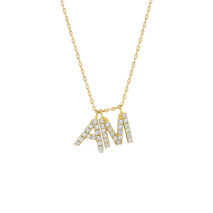 14Kt Gold 2 Initial Letter Diamond Pendant Necklace