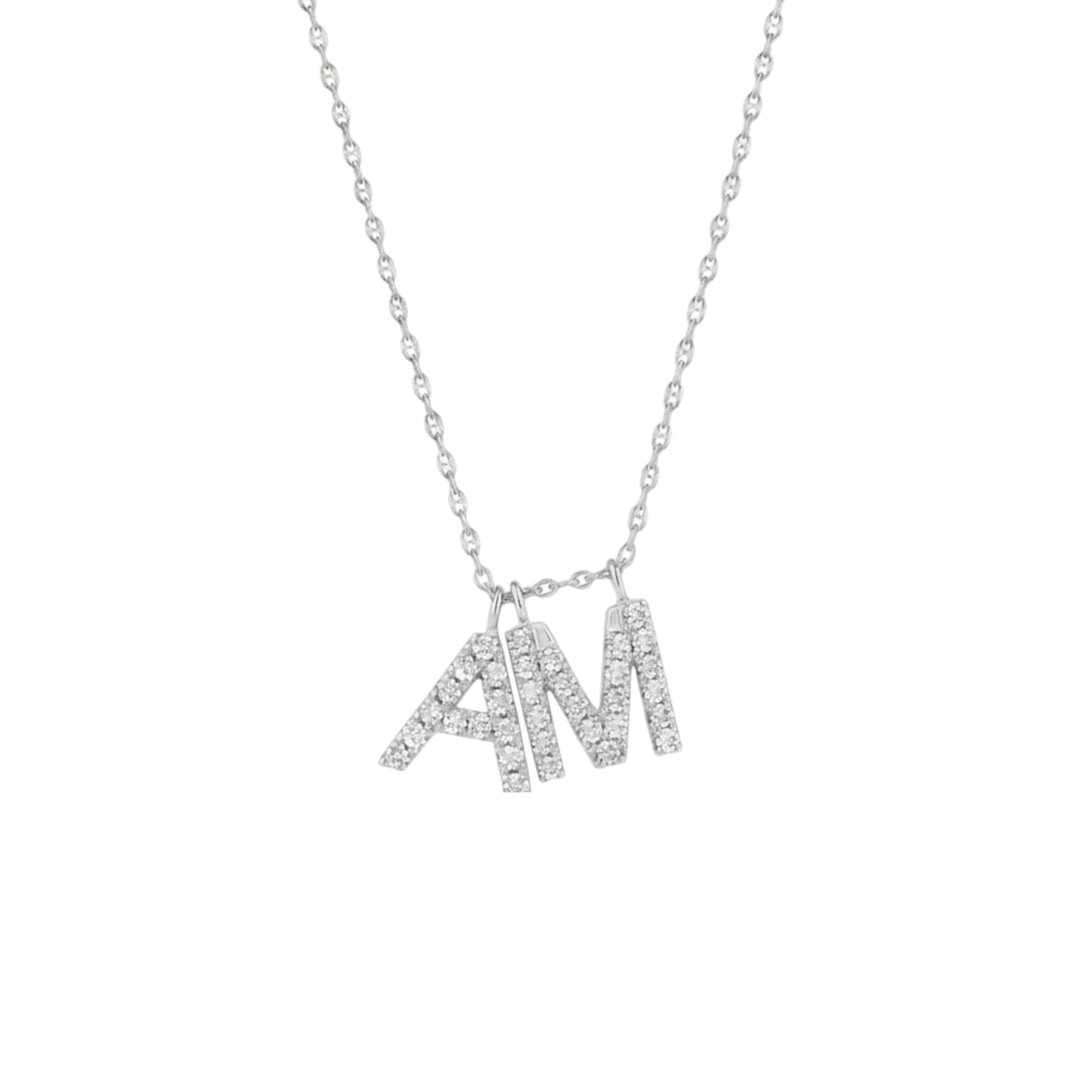 14Kt Gold 2 Initial Letter Diamond Pendant Necklace