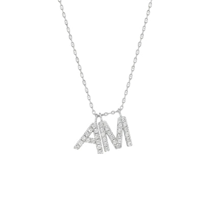 14Kt Gold 2 Initial Letter Diamond Pendant Necklace