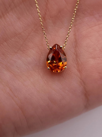 14Kt Gold 1.50 Ct Orange Citrine Teardrop Pendant Necklace