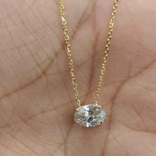 14Kt Gold 2 Ct Lab Grown Diamond Oval Solitaire Pendant