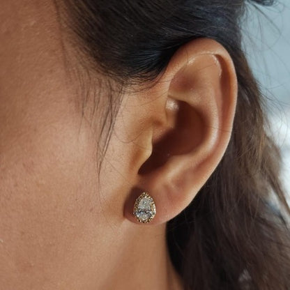 14Kt Gold 1.48Ct Teardrop Halo Lab Grown Diamond Stud Earrings