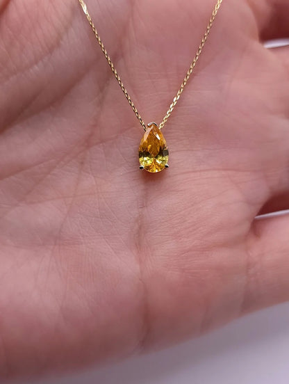 14Kt Gold Yellow Citrine Teardrop Pendant Necklace