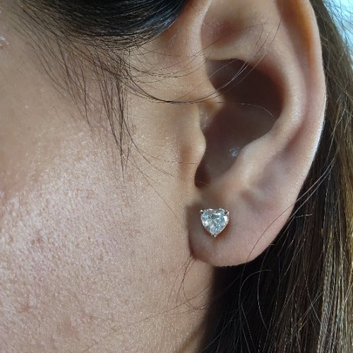 14Kt Gold 1 Ct Lab Grown Diamond Heart 3 prongs Stud Earrings