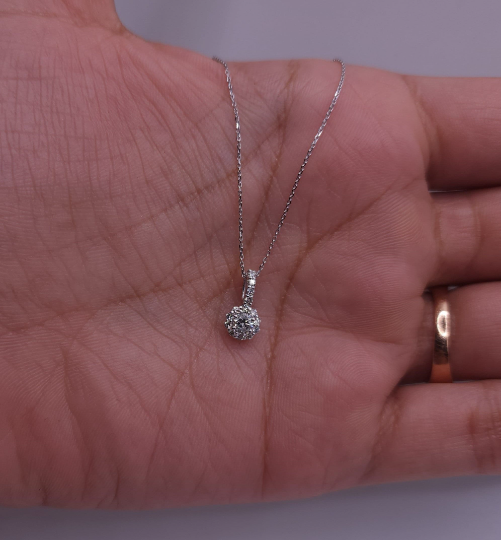 14K Gold 1.31 Ct Lab Grown Diamond Halo Pendant Necklace