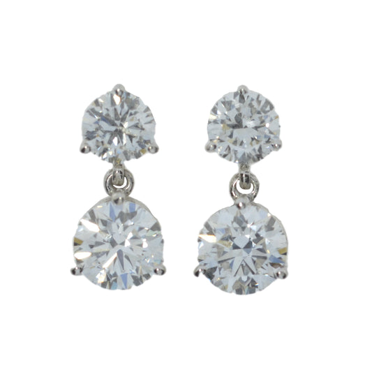 14Kt Gold 2 Ct Lab Grown Diamond 3 Prong Dangle Stud Earrings