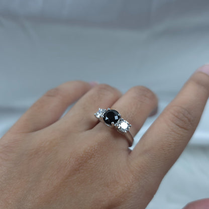 Natural Black Onyx & 1Ct Lab Grown Diamond Round ring .925 Sterling Silver