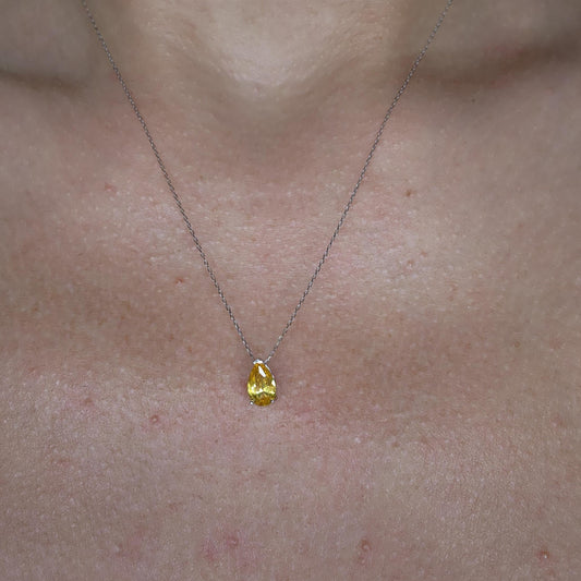 14Kt Gold Yellow Citrine Teardrop Pendant Necklace