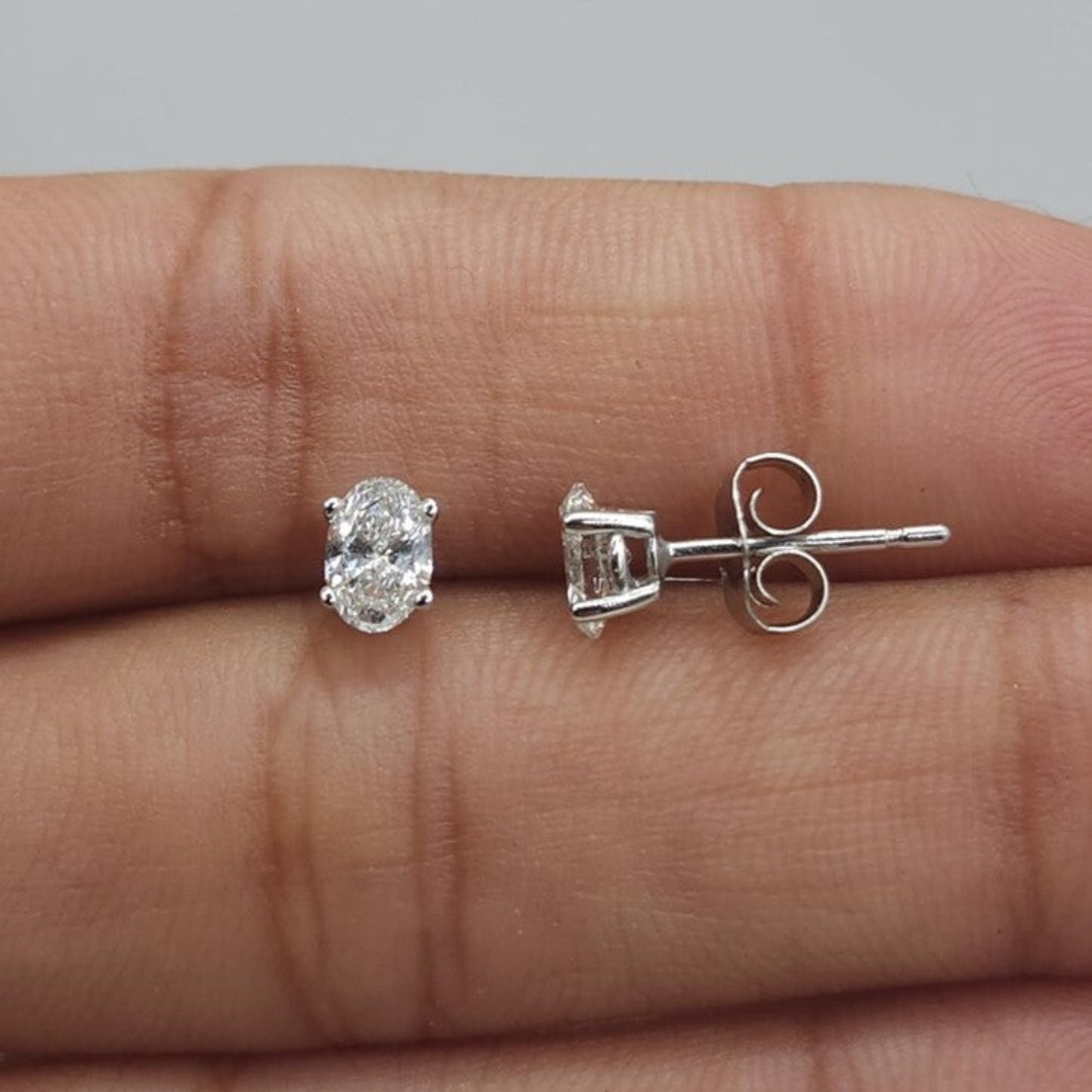 0.50 Ct Lab Grown Diamond Oval Stud Earrings .925 Sterling Silver