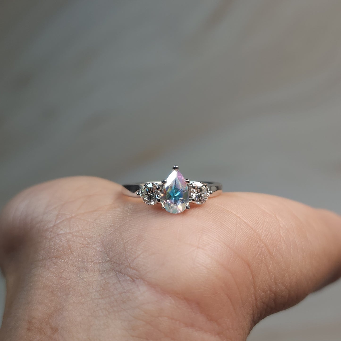 Natural Mercury Mist Mystic Topaz & Lab Grown Diamond Pear Round ring .925 Sterling Silver