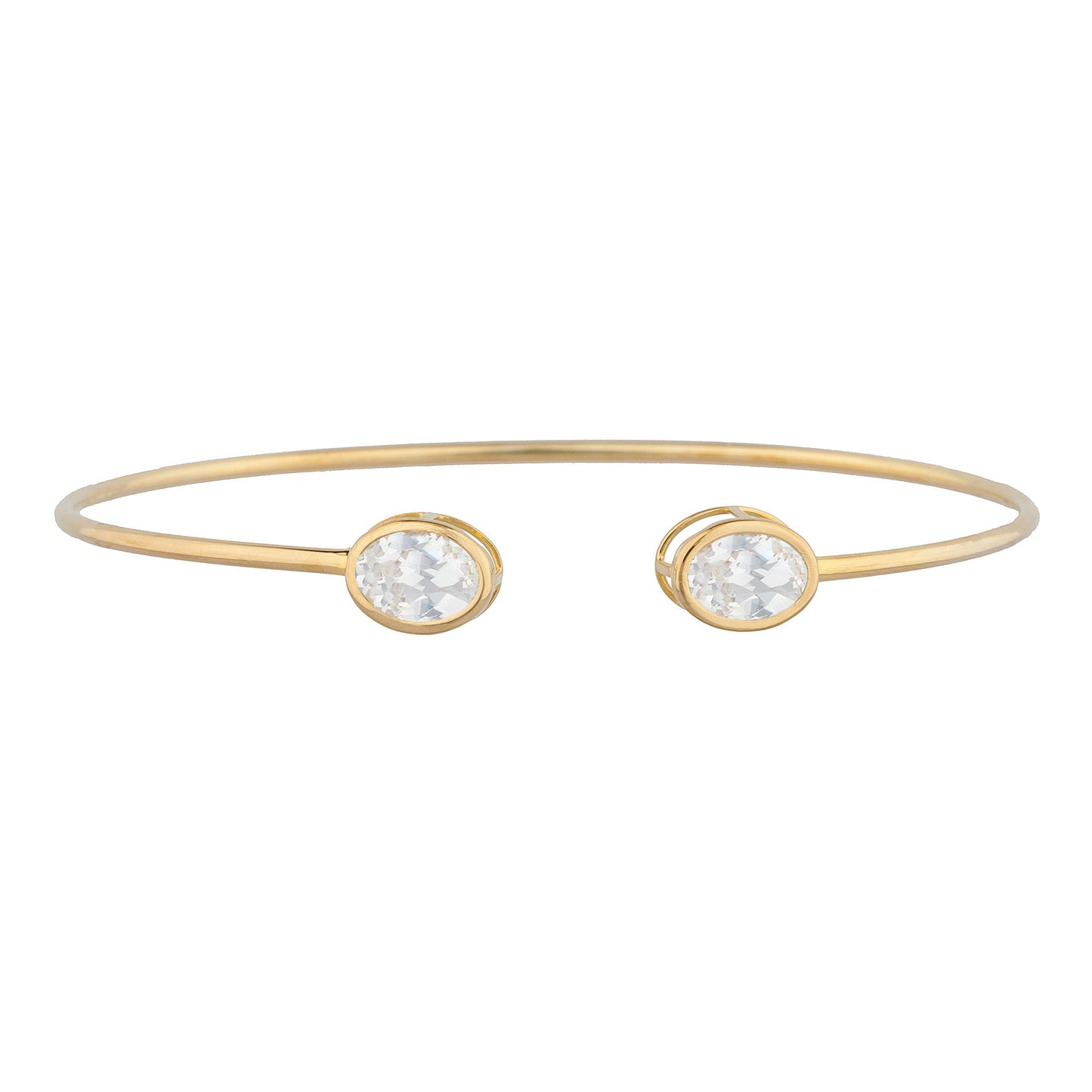 14Kt Gold Zirconia Oval Bezel Bangle Bracelet