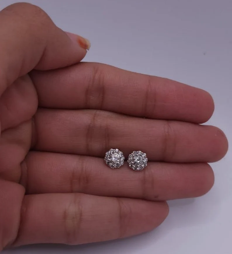 14Kt Gold 0.67 Ct Lab Grown Diamond Halo Earrings