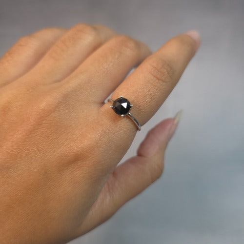 14Kt Gold 1 Ct Natural Rose Cut Black Diamond Ring