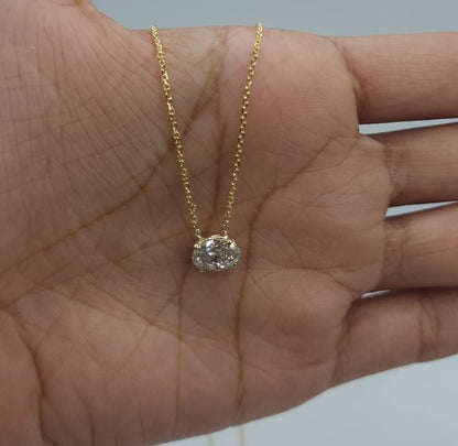 14Kt Gold 1 Ct Lab Grown Oval Diamond Solitaire Pendant Necklace