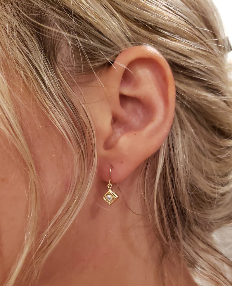 14Kt Gold Lab Grown Diamond Dangle Square Earrings
