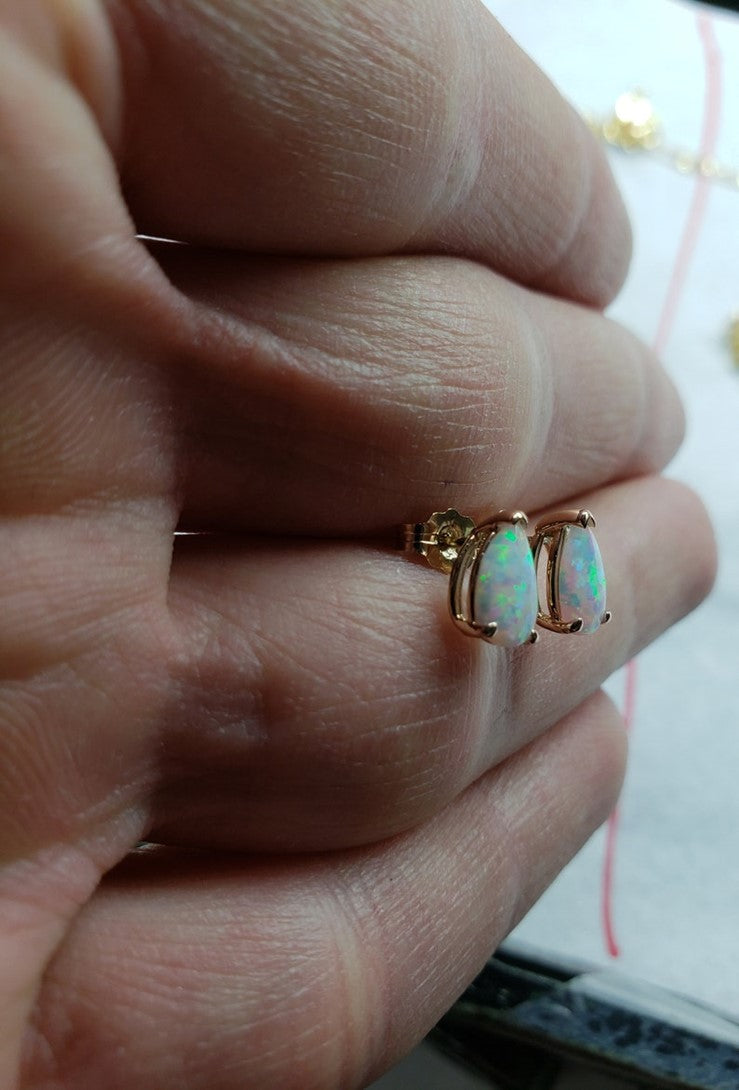 14Kt Gold Opal Teardrop October Birthstone Stud Earrings