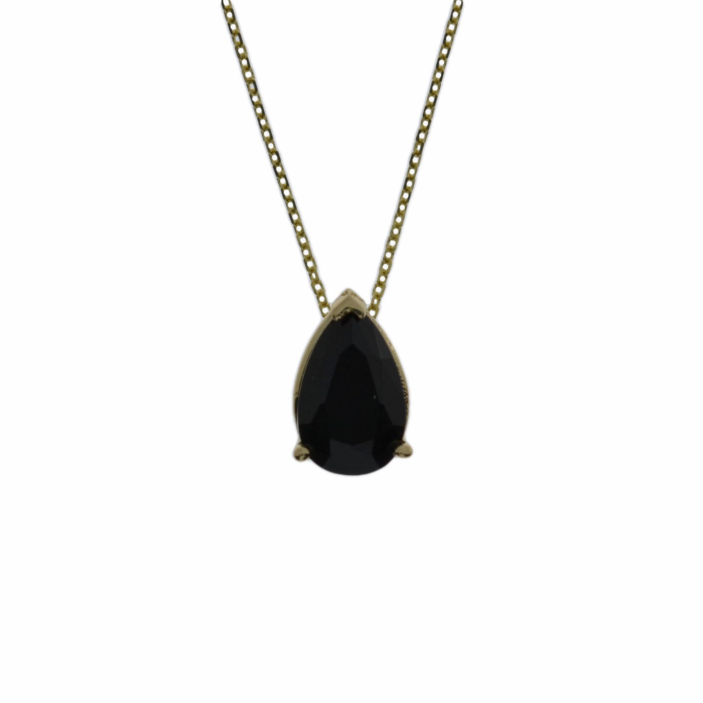 14Kt Gold Natural Black Onyx Teardrop Necklace Pendant