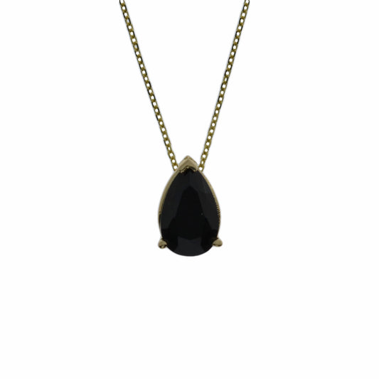 14Kt Gold Natural Black Onyx Teardrop Necklace Pendant