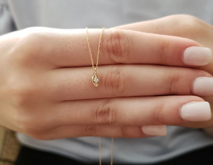 14Kt Gold Lab Grown Eye Diamond Double Side Pendant Necklace