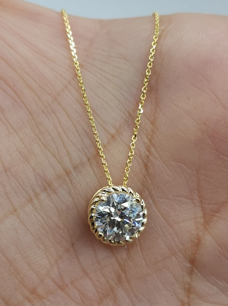 14Kt Gold 1 Ct Lab Grown IGI Certified Diamond Solitaire Pendant Necklace