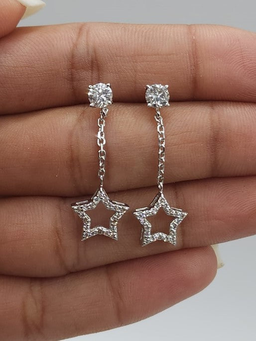 14Kt Gold 0.90 Ct Lab Grown Open Star Diamond Dangle Stud Earrings