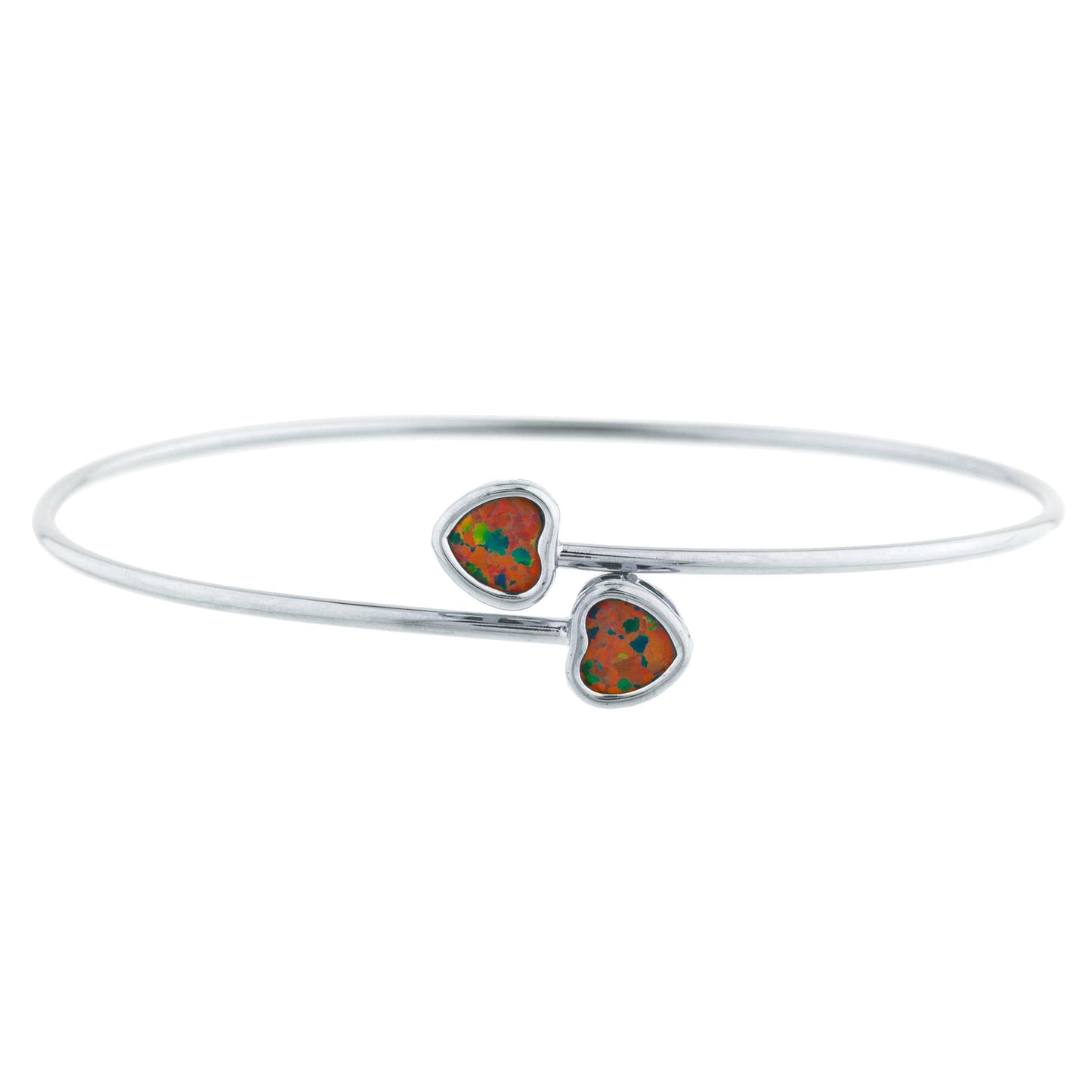 14Kt Gold Black Opal Heart Bezel Bangle Bracelet